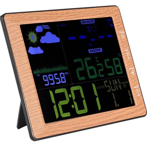 Réveil sans fil avec écran couleur et prévisions météo, pour intérieur et extérieur, avec contrôle du son. (1/5)
