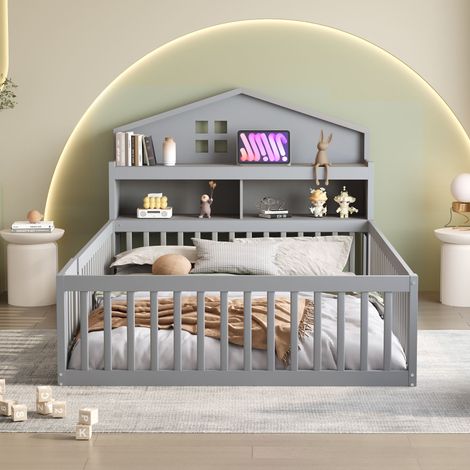 it double 140x200 cm gris en lin, effet flottant avec LED multicolore, USB, tête de lit relevable avec rangement, sommier 12 lattes inclus, sans matelas (1/5)