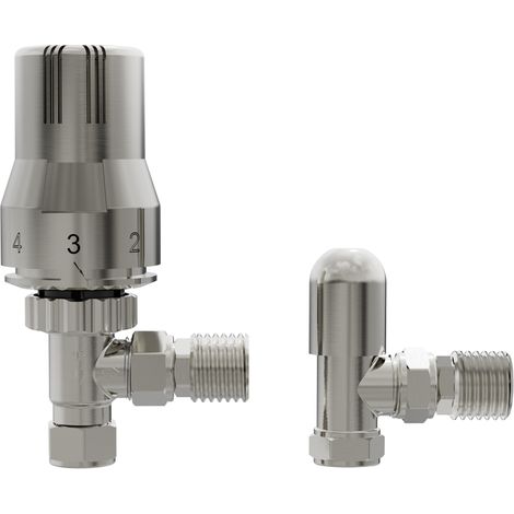 NRG Bathroom Radiator Valves Heated Towel Rail TRV Thermostatic Satin Nickel Pair (1/4)