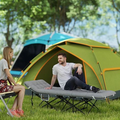 Lit de camping pliable avec matelas pochette latérale et sac intégré gris clair lit de camp pliant 185 x 68 x 37 cm finition de qualité