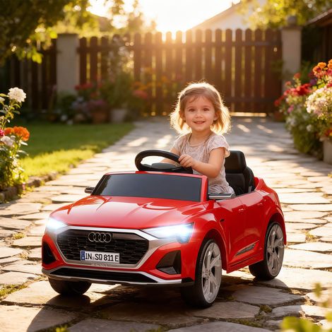 Audi Q8 e-tron Sportback Elektro-Kinderauto mit 12V-Akku, Fernbedienung, Scheinwerfern, Hupe und Musik, Rot