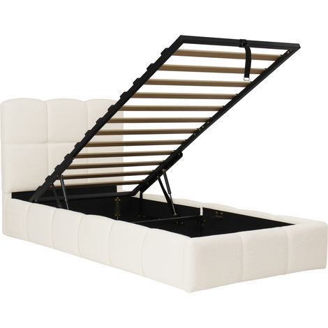 Cama infantil con canapé 90 x 200 cm bouclé beige con somier, cabecero y puerto USB (1/5)