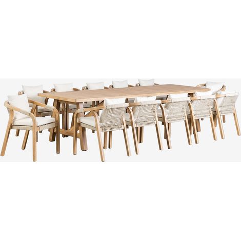 SKLUM Set aus rechteckigem Tisch (300x100 cm) und 12 Gartenstühlen aus Akazienholz Dubai              Rustikales Akazienbraun                     