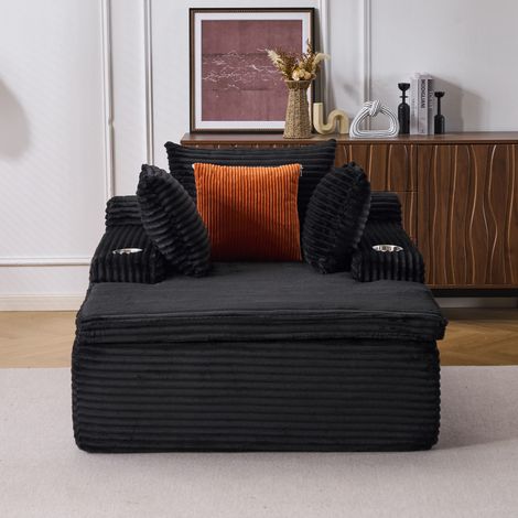 Canapé-lit sans structure, canapé de sol moderne en forme de nuage avec méridienne, canapé confortable pour salon avec 3 coussins et 1 couverture, sans montage requis, noir (1/5)
