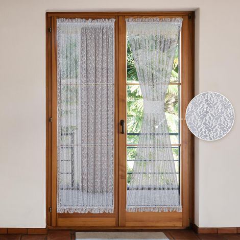 Lot de 2 rideaux transparents gris pour porte-fenêtre, 132 x 183 cm, voilage en dentelle botanique avec embrasse incluse (1/5)