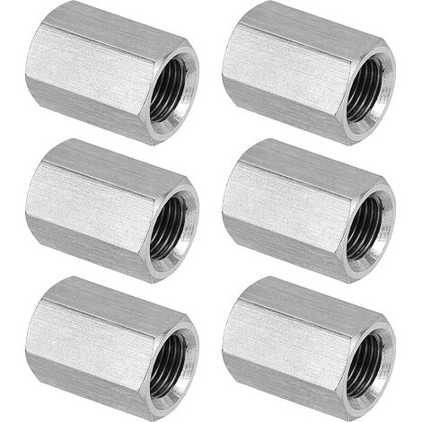 Ecrou Long M10 x 1 de Pas Écrou Hexagonal en Acier Inoxydable 304, 6Pcs 20mm/ 0.8" Longueur Raccords de Tige Filetés Avec Écrou de Serrage, Ton Argent