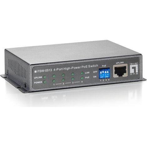 SWITCH NO GESTIONABLE LEVEL ONE FSW-0513 5P 4xPoE 100Mb 120W CARCASA METALICA (1/4)