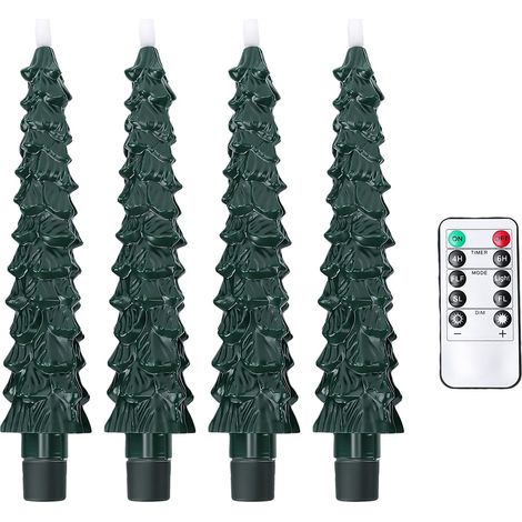 Bougies d'arbre de noël sans flamme, avec télécommande, chandelier conique scintillant, à piles, pour décorations de vacances, vertes, 4 pièces (1/5)