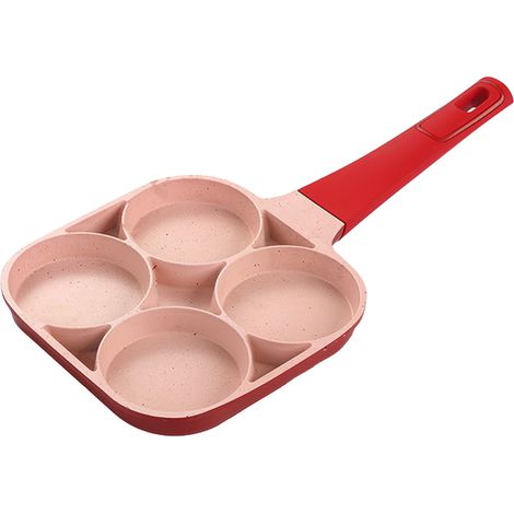 Eierpfanne mit 4 Mulden, antihaftbeschichtet, flacher Boden, für Pfannkuchen und Omeletts, rot. (1/5)