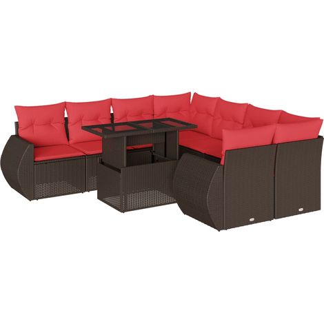 9-teiliges Gartensofa-Set mit Kissen, braun, Polyrattan vidaXL (1/5)