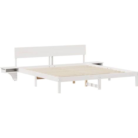 Lit adulte，Cadre de lit avec tables de chevet Blanc Bois massif en pin CFW1842412 (1/5)