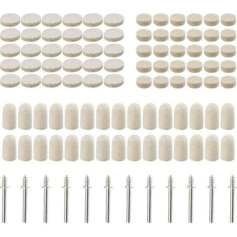 102 tampons de polissage en feutre de laine, Roue de polissage abrasif Pour accessoires - Outils rotatifs - Dimensions assorties 10/13/25 mm de diamètre (1/4)