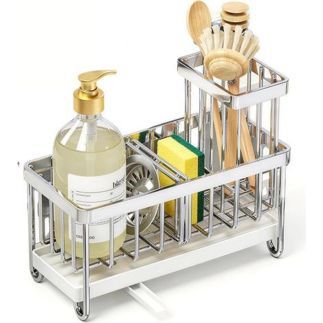 JSSEVN-Porte Eponge Evier Cuisine, Organisateur Evier en Acier Inoxydable, Rangement et Organisation de Cuisine avec Bac de Vidange Automatique (1/5)