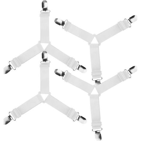 (Weiß) Verstellbare Bettlaken-Befestigungen, Y-förmige Gummibänder – Weiß – 4 Stück – 40 cm bis 90 cm (1/4)