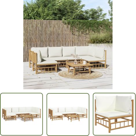 The Living Store Salon de jardin 7 pcs avec coussins blanc crème bambou - Salon De Jardin - Mobilier De Jardin - Ensemble De Salon - Meubles De Jardin - Bambou (1/5)