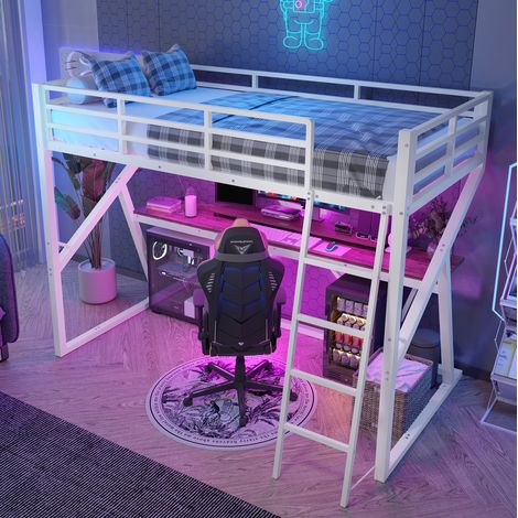 Cama Alta 90x200 Cm Estructura Metálica Y Escritorio Integrado (1/5)