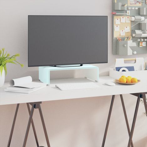 Meuble TV/ Support pour moniteur, Banc TV, Support de Télévision, Meuble TV de salon 40 x 25 x 11 cm Verre Blanc YHJ49750 (1/5)
