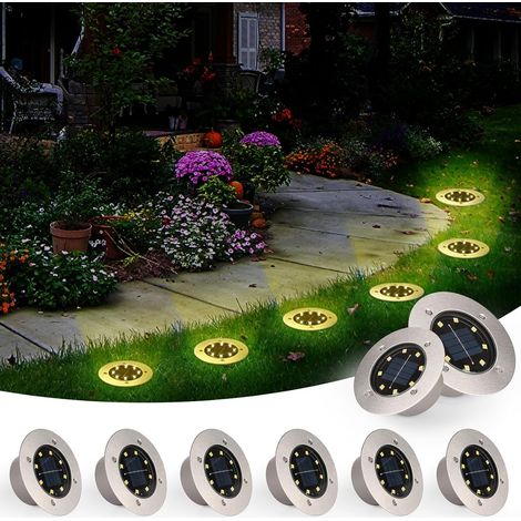 Lumière Solaire Extérieur, 8 Pièces Lampe Solaire Au Sol Jardin, 8 LED Etanche IP65 Spot Solaire Extérieur Encastrables Éclairage pour Chemins Pelouse Terrasse Cour Piscine, Blanc Chaud (1/5)