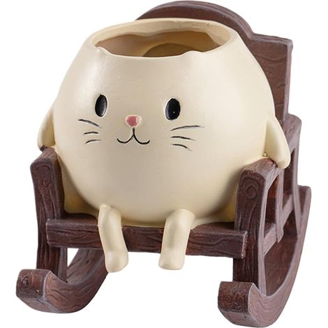 Pot de fleurs à bascule en résine en forme de chat mignon, objet décoratif pour porche, salon, terrasse, rebord de fenêtre ou jardin extérieur, support original pour plantes d'intérieur.