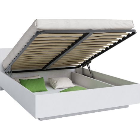 Lit coffre Perou 140 x 190 cm avec sommier à lattes relevable Blanc (1/5)