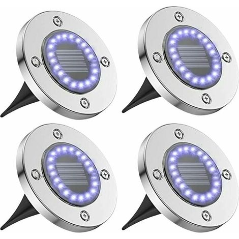 Paquete de 4 lámparas solares de 16 LED para exteriores, focos solares para exteriores, luz solar para jardín, patio, césped, iluminación de suelo, foco para escalera de jardín, baliza solar, iluminac (1/5)