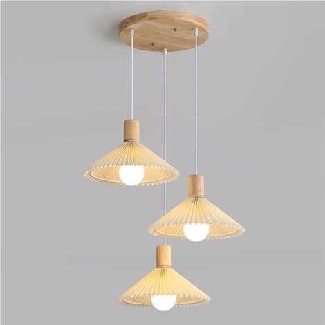 Goeco Lampadario Semplice Bianco a 3 Luci – Cordoncino Regolabile – Attacco E27 – Paralume in Tessuto Plissettato per Sala da Pranzo Cucina Isola Bar Soggiorno (1/5)