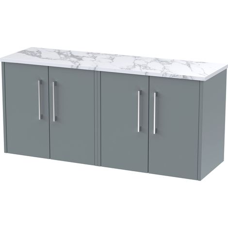 Winshill Contemporary Wall Hung Vanity Unit with Laminate Worktop, Grey, 1200mm