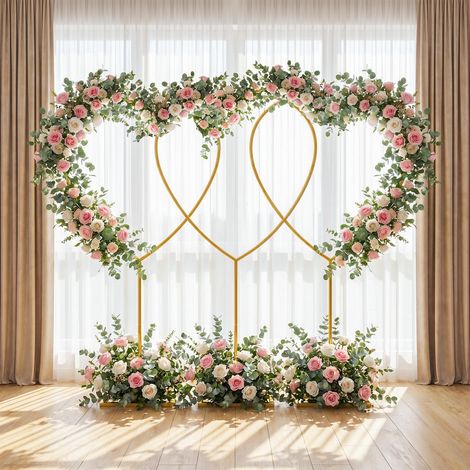 3 pièces Arche décorative en forme de cœur - Support de toile de fond arqué - Cadre métallique - base stable - Revêtement antirouille - Doré - FLASIDU (1/5)