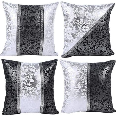 Funda de cojín de unicornio con estampado geométrico de hojas y flores, funda de almohada para sofá, hogar, sala de estar, dormitorio, decoración de interiores, 45x45cm, juego de 4 (porcelana blanca y (1/4)