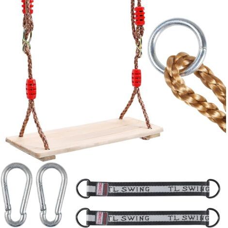 Siège Balançoire en Bois, Balançoire Extérieure en Bois, Balançoire Enfant Adulte avec Longueur de Corde Réglable, Chargé Maximum 160kg, Activités De Plein Air, Intérieur (1/5)