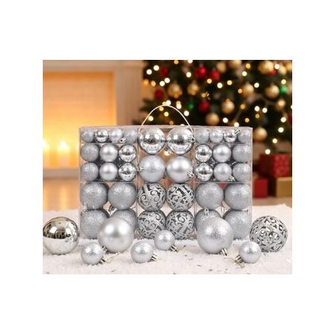 boules de noel argentées lot de 100 pieces boules décoratives pour sapin de noel finition chromée décoration fête ambiance festive maison (1/4)