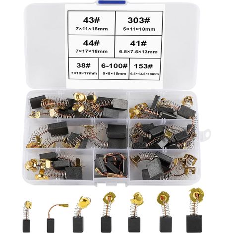 40 Stück Kohlebürsten für Elektromaschinen, Kohlebürsten für Schleifmaschinen, hochfeste Motorkohlebürsten für Winkelschleifer, Sägen usw. Elektrowerkzeuge – 10 Größen (1/5)