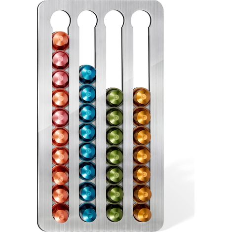 Porte-Capsules Nespresso en Acier, Adhésif, pour 40 Dosettes, 40.6x21.8cm, Compatible Ligne Originale, Idéal Murs/Cuisines - Installation Sans Perçage