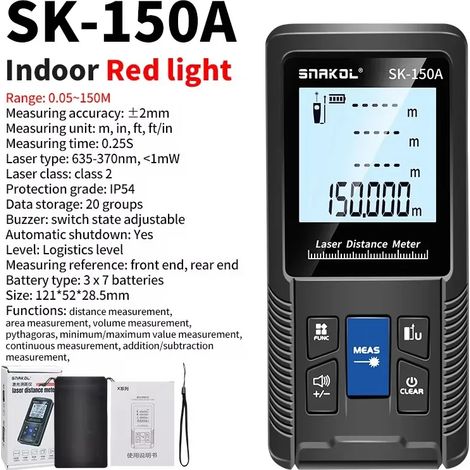 SNAKOL 3-in-1 Laser-Entfernungsmesser mit Maßband: 40/50/70/100/120 Meter, SK-150A 150-Meter Digitales Tragbares Elektronisches Messgerät (1/5)