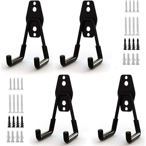4pcs Crochet de Rangement de Garage en Acier,Stockage outils garage Crochets avec Revêtement Anti-Dérapant Support Lourd pour Accrocher les échelles/vélos/outils de jardin/Cordages (1/5)