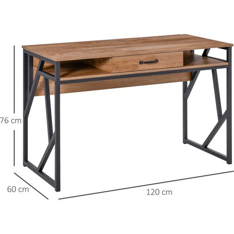 Bureau moderne de style industriel en métal et MDF avec étagères et tiroirs (pour la maison et le bureau), 120x60x76 cm, noir-brun. (1/5)