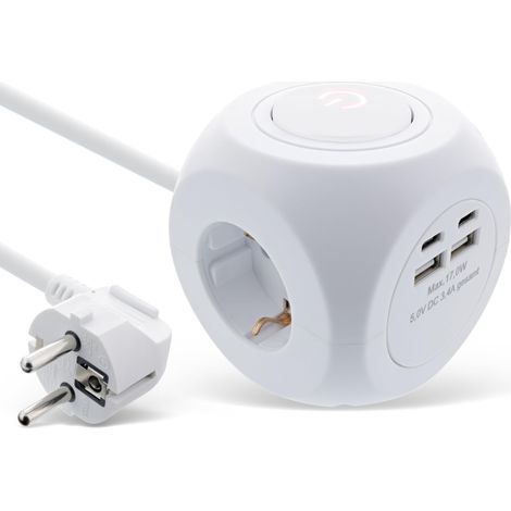 InLine® Charging Cube, 3X Contatto di Terra, 2X USB-C, 2X USB-A, Bianco, 2m (1/5)