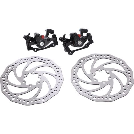 Mechanisches Scheibenbremsenset für Mountainbikes, vorne und hinten, mit Bremssätteln und Klemmen. (1/5)