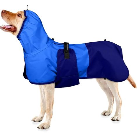 Manteaux Imperméables pour Chiens, Manteau Pluie Chien avec Capuchon et Réfléchissantes Poncho de Pluie pour Chiens(Bleu, L) (1/5)