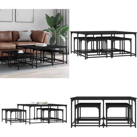 Tables basses gigognes 5 pcs noir bois d'ingénierie - Table Basse - Meuble Salle Séjour - Meubles Industriels - Set De Tables - Table Gigogne - Home & Living (1/5)
