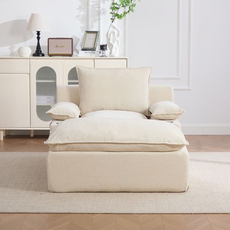Chaise inclinable en chenille sous vide : 4 coussins beige. idéale portegobelet et sac de rangement. Sans assemblage (1/5)