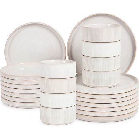 Set of 24 Dinnerware SPIKENARD Stoneware Off-White