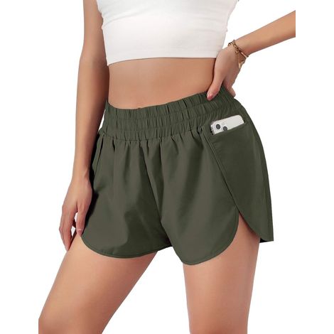 1 Short femme, séchage rapide, double couche, poches, taille élastique, running yoga (1/5)
