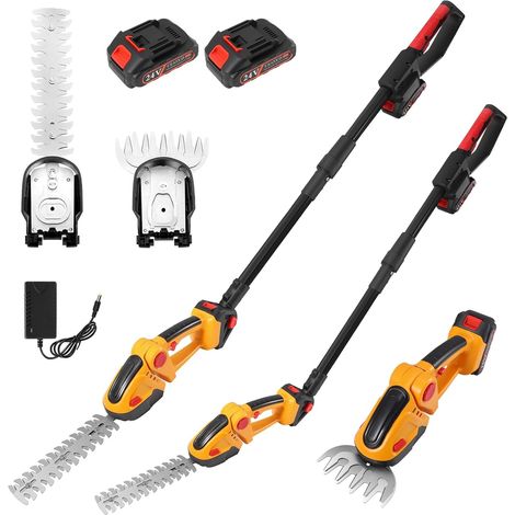 Hedge Trimmer with Telescopic Pole, 2 in 1 24V Lawn Shear on Battery, Blades and Charger Included, 2 x 1500 mAh, Wireless for Shrubs, Garden, Lawn (1/5)