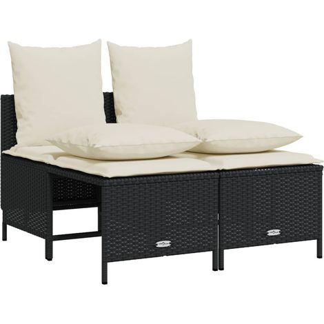 Set Divani da Giardino 4 pz Salotto da Giardino con Cuscini Nero in Polyrattan (1/5)