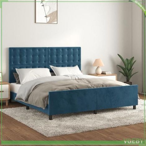 Cadre de lit avec tête de lit - 3126017 - Velours bleu foncé - 180 x 200 cm - Bois massif & lattes (1/5)