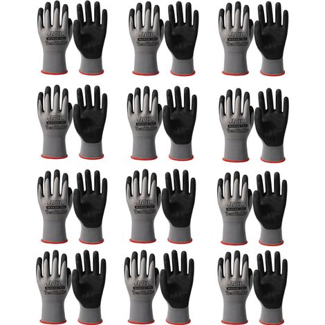 gants de travail polyvalents résistants à l'usure sécurité bord couleur S 12 pièces Rouge (1/5)