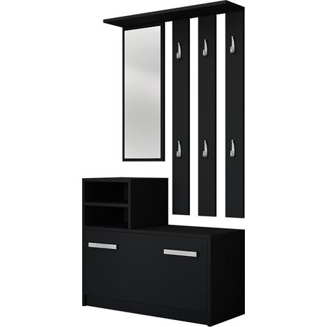 Conjunto para recibidor Candum, Negro, 0x0x0cm, Espejo, Aglomerado laminado, Montada en la pared, Colocada