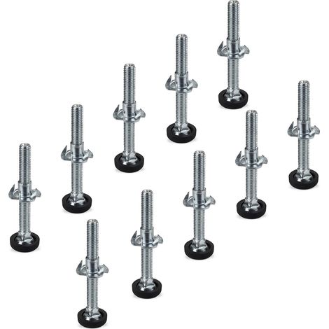 10er Set Verstellschrauben M8 x 70 mm mit Einschlagmutter und Kunststoff-Fußteil (1/2)