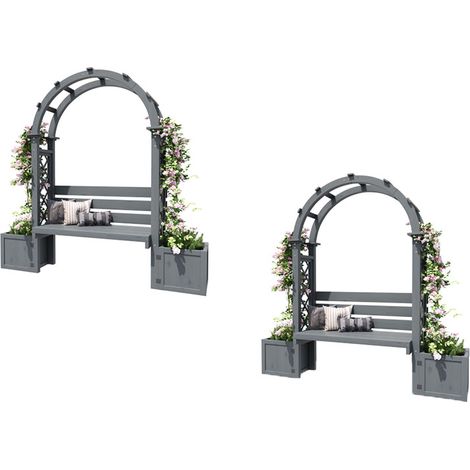2er-Set pflanzkübel, Pflanzgefäß mit Spalier als Rankhilfe, Blumenkübel mit viel Platz, Blumenkasten Pflanzenkasten,, Pflanzkübel mit Spalier und Sitz für Garten HofTerrasse